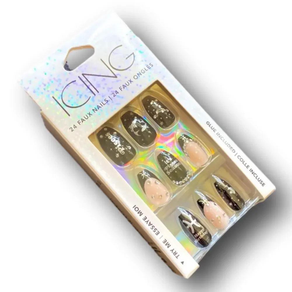 Zodiac Pisces Birthday Squareletto Faux Nail Set - 24 Pack - NWT